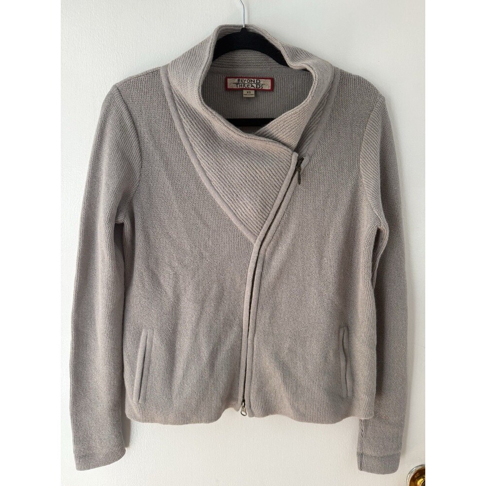 Beyond Threads Women’s XS Sweater Alpaca Wool Blend Full Zip Gray Long Sleeve